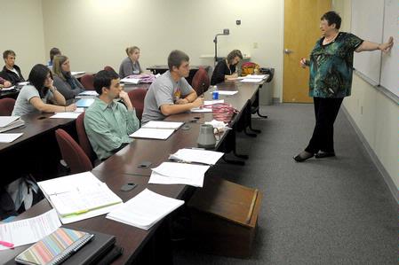 Dr. Joanne Stephenson, professor of psychology, teaches a class. 