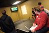 Students and staff keep an eye on the storm in Jackson while remaining in the safe room located in the Bowld Student Commons.  - Photo by Morris Abernathy