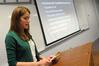 Courtney Bragg, teaching English as a second language major, presents her semester long project for the annual scholarship symposium. - Photo by Morris Abernathy
