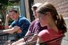 Students enjoy the company of friends on the patio of Barefoots Joe. - Photo by Morris Abernathy