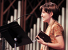 Lisa Sipes, 2001 Union graduate and former journeyman to South Asia, speaks during the second GO Week 2003 chapel about her missions experiences in India as a two-year Journeyman. - Photo by Justin Veneman