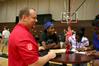 Ken Litscher, director of residence life, talks with incoming freshman, Aneice Lundsford (center), her brother Andrie Lundsford (left) and her mother Vickie Lundsford (right) from Elizabethtown, KY. - Photo by Deanna Santangelo