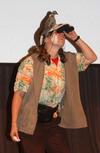 Rebecca Eaton, focus leader, acts silly as a bird watcher in a skit during the annual Focus Show. - Photo by Ebbie Davis