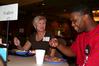 Pamela Sutton, professor of English, chats with incoming English students at the annual Dinner with Your Department event. - Photo by Deanna Santangelo