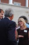Kim Jones, assistant professor of pharmacy practice, chats with members of the Union and Jackson community at the dedication of Providence Hall.   - Photo by Victoria Stargel