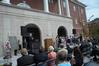 Members of the Jackson and Union community gather in front of Providence Hall at the dedication service. They are treated to a beautiful hymn sung by Proclamation led by Chris Matthews.   - Photo by Morris Abernathy