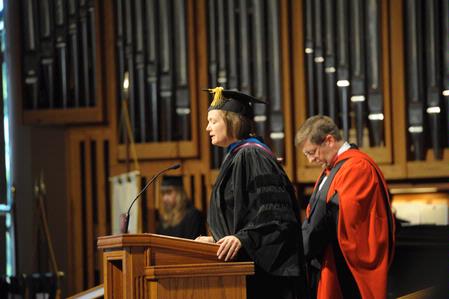Carla Sanderson, provost and executive vice president, gives the invocation at the Fall Convocation service.