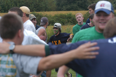 LXA celebrates the acceptance of new brothers during Bid Day 2003.