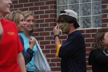 Freshman Bryan Spillman fellowships after accepting a bid from LXA during Bid Day 2003.