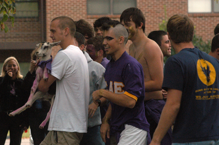 The brothers of SAE celebrate the acceptance of new <i>goats</i> during Bid Day 2003.