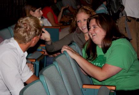 Students chat before chapel.