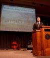 Taylor Worley, associate dean for spiritual life and assistant professor of Christian thought & tradition, speaks in chapel.
 - Photo by Ebbie Davis