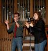 Brad Carrington, junior church music major, and Kristen Voorhies, senior music major, sing during chapel. - Photo by Deanna Santangelo