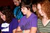 Art majors Katherine Crutcher, Kristen Marks, and Michele Marks bow their heads in prayer during chapel. - Photo by Deanna Santangelo