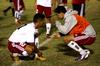 10/2/10 - Cody Styx talks with teammate Brian Castro after the Bulldog soccer game against Mid-Continent University.