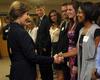 10/19/10 - Laura Bush, former first lady of the United States, greets Melanie Taylor, sophomore sports ministry major, on Union's campus before speaking at the 13th annual Scholarship Banquet.