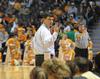 Mark Campbell, head women's basketball coach, talks to his players from the sidelines during the exhibition game against the Lady Vols. - Photo by Morris Abernathy