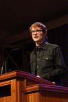 Greg Thornbury, dean of the school of theology & missions, introduces Hunter Baker as the speaker for chapel. - Photo by Ebbie Davis