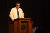 Hunter Baker, associate professor of political science, speaks during chapel. - Photo by Ebbie Davis