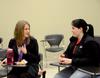 2/19/11 - Kelli Hansen (right), junior christian studies major, talks with a Scholars of Excellence perspective student while she waits in Whitehall during the interview and discussion part of the day.