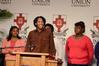Derique Cannon, sophomore engineering major, leads MOSAIC choir in a song at the 4th Annual Black History Month program. - Photo by Deanna Santangelo