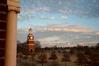 Miller Tower during sunset from the second floor of Jennings Hall. - Photo by Ebbie Davis