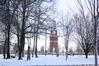 Union's Miller Tower peaks through the trees on a cold winter day while the campus is covered with a beautiful blanket of snow. - Photo by Ebbie Davis