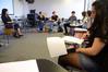 Guest writer Lorraine M. Lopez shares her advice and experience with a group of English students during a creative writing workshop.  - Photo by Abigail Harris