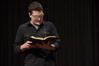 Mike Cosper, worship arts pastor for Sojourn Community Church in Louisville, Kentucky, reads from the book of Esther during chapel. - Photo by Abigail Harris