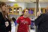 Whitney Baker, junior elementary education major, watches as Fonsie Guilaran, associate professor of physics, collects the data for their lab experiment on acceleration. - Photo by Kristi McMurry