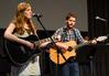 Olivia Wallace, freshman elementary education major, and TJ Hester, junior philosophy major, lead music in chapel. - Photo by Victoria Stargel