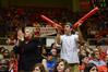 Lanese Dockery, first lady of the university, and Chase Tuggle, junior youth ministry major, stand and cheer for the Lady Bulldogs. - Photo by Beth Spain