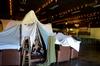 Union students build a fort for "National Build a Fort Month." They named the fort "The Vatican II". Anna Avery, junior elementary education major and Cassie Osborn, sophomore social work major, use it for a fun place to baby-sit.  - Photo by Ebbie Davis