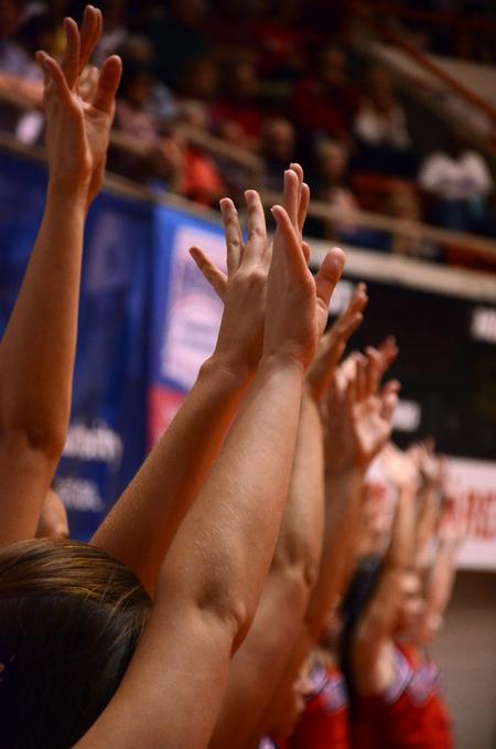 Union Lady Bulldog cheerleaders pumped up the players when Union played Olivet Nazarene in the second round of the 2011 NAIA Division I Women's Basketball National Championship.