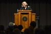 Mary McCleary, Regent’s Professor of Art Emeritus at Stephen F. Austin State University in Nacogdoches, Texas, speaks to students and faculty during chapel. - Photo by Beth Spain