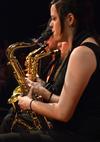 Abby Williams, freshman music major, plays the tenor saxophone with the line of Union Jazz band saxophone players.  - Photo by Victoria Stargel