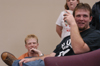 Freshman Brad Ladymon enjoys some time of fellowship with his brother and sister during the Sibling Pizza Party at Family Weekend 2003. - Photo by Jonathan Blair