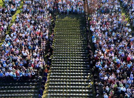 Friends and family of Union University's 2011 graduating class gather on the Great Lawn for spring graduation.