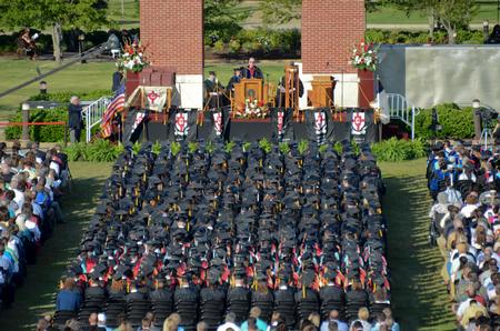 David S. Dockery, president of the university, gives the commencement address to the 617 graduates during the 186th annual commencement ceremony on Union's Great Lawn.
