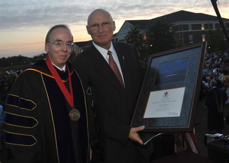 As part of the commencement ceremony, Union presented the M.E. Dodd Denominational Service Award to Chester Harrison, pastor of First Baptist Church of Camden, Tenn. Following the tornado, Harrison led his church to donate $61,000 to Union’s rebuilding effort.