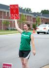 Molly King, senior youth ministry major, greets new students and their families as they come to campus for New Student Move-in. - Photo by Deanna Santangelo