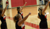 01/29/04 - The Union University Cheerleaders performing on the sidelines during a game.