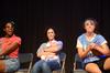 Mandisa Wofford, senior economics major, Amelia Seaton, sophmore nursing major, and Anna Marie Deschenes, junior social work major, perform a skit at the annual Focus Show.  - Photo by Zac Calvert