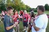 Freshmen Tim Zornes, Emma Barnett, Madi Hanks, Chamara Hamiliton-Corley and Cedric Townsend talk together during the annual ice cream social at the home of David and Lanese Dockery. - Photo by Jacob Moore