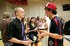 Wil Sloan (right), junior history major, mingles with incoming freshmen  during the LifeGroup presentations to new students. - Photo by Deanna Santangelo