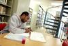 William Murray, senior engineering major, studies in the Emma Waters Summar library.  - Photo by Kristi McMurry