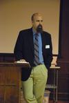 Micah Watson, director of the center of politics and religion, introduces the speaker, Matthew Anderson.  - Photo by Anne Richoux