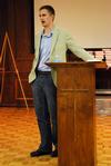 Matthew Anderson, author of “Earthen Vessels: Why Our Bodies Matter to Our Faith,” speaks to students and faculty about integrating the gospel in our discussion of controversial issues.  - Photo by Anne Richoux