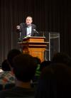 Todd Brady, special assistant to the president for university relations, speaks on "Living Responsively Within God's Story" during Family Weekend chapel. - Photo by Jacob Moore