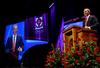 Keynote speaker, Tony Blair, former British Prime Minister, addresses the audience at the 14th annual Scholarship Banquet.  - Photo by Ebbie Davis